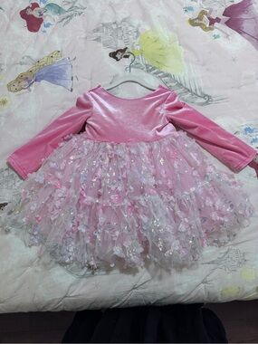 Pink Floral Tulle Kids Smocked Sweets Dress